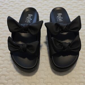 NWOT Corkys Black Double Bow Slide Sandals